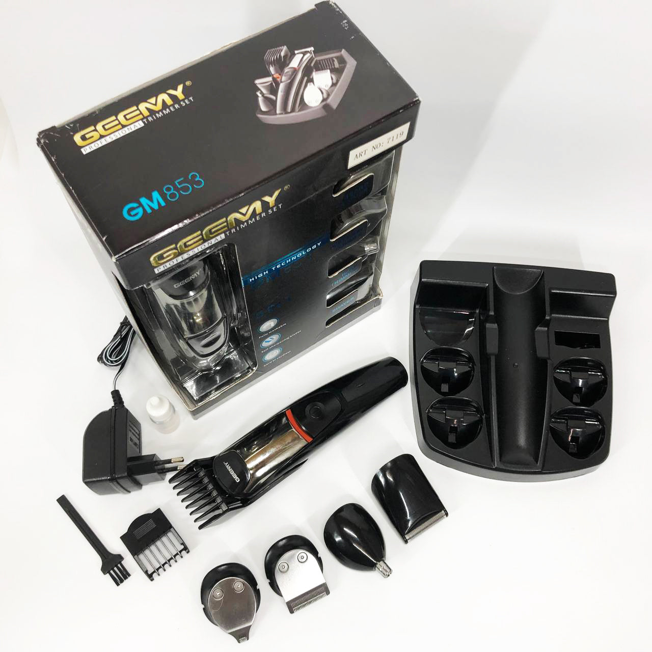 Машинка для стрижки 5в1 Geemy GM-853 стайлер, бритва, триммер на аккумуляторе нержавеющая сталь 6 насадок