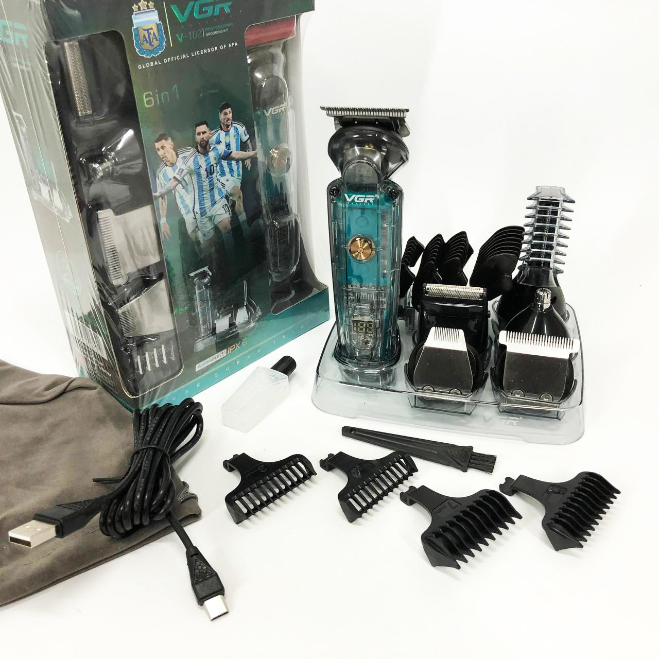 Машинка для стрижки волос, носа, бороды, бритва VGR V-102 5в1 беспроводной триммер с дисплеем