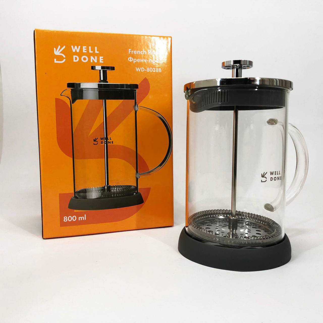 Френч-пресс Well Done WD-8038B из термостойкого стекла 800 мл, Необычный заварник для чая