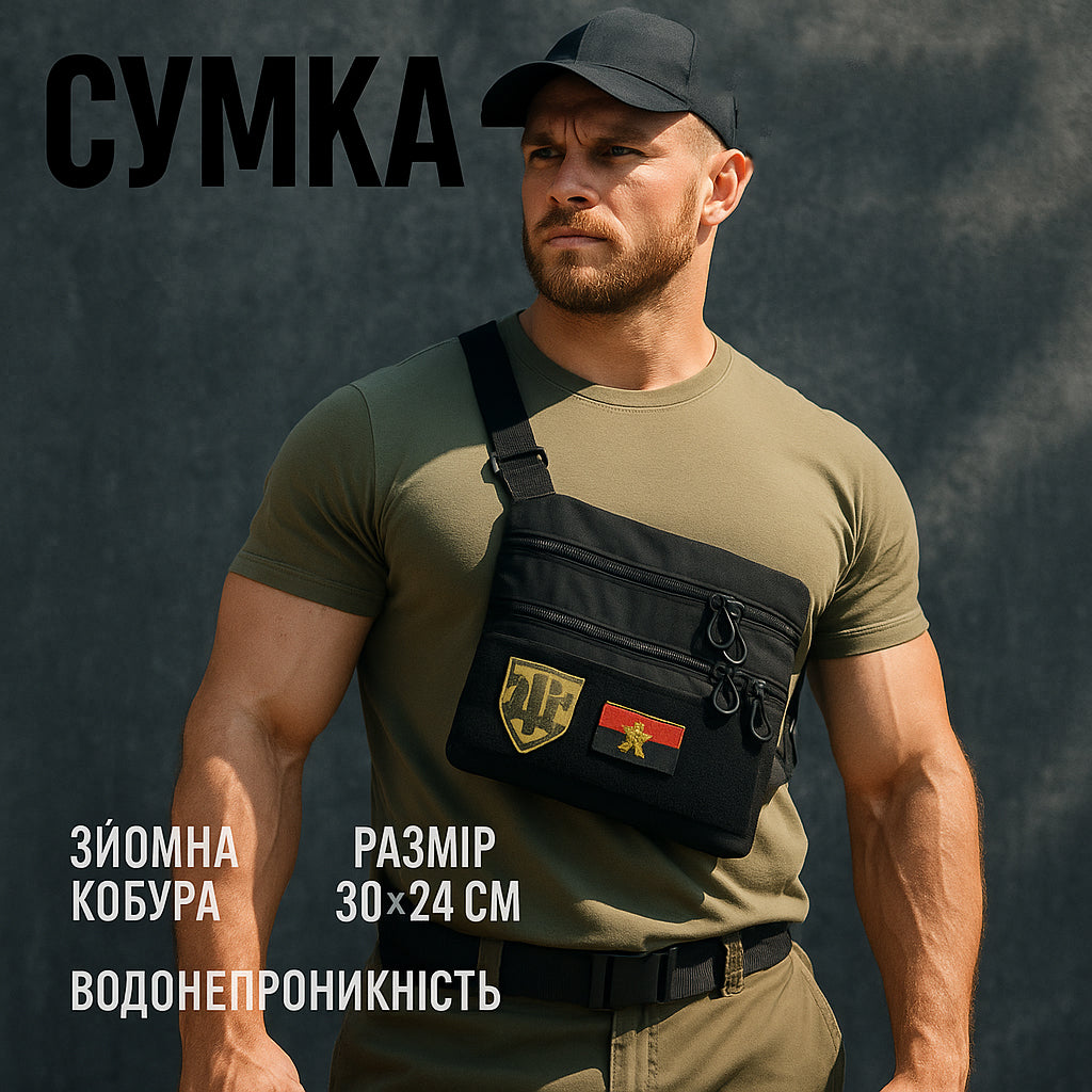 Сумка тактична чорна для прихованого носіння з кобурою, чоловічий месенджер із кордури