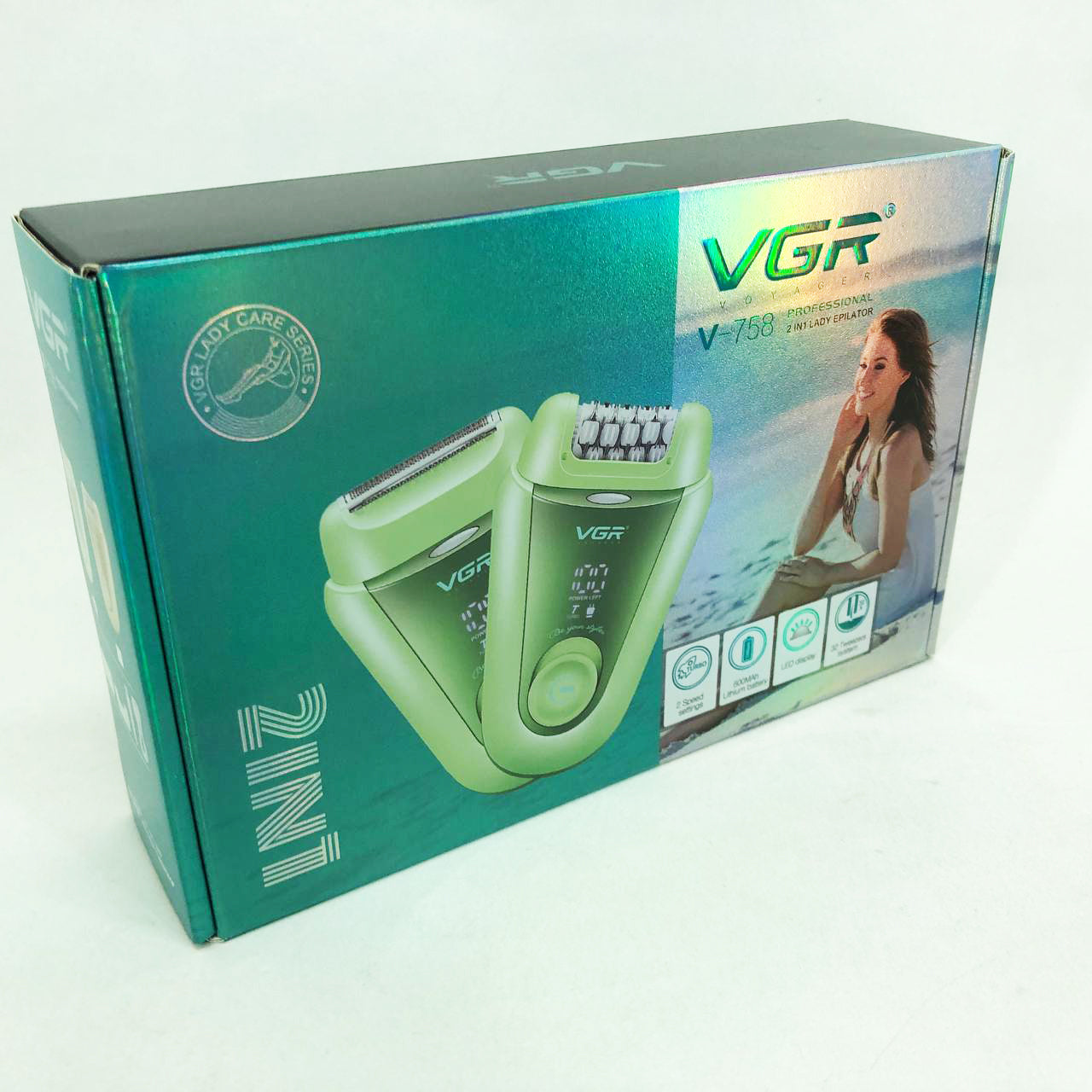 Эпилятор VGR 2 в 1 V-758. Цвет: зеленый