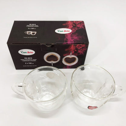 Набор чашек с двойными стенками 2 шт 150 мл Con Brio CB 8915-2, Стеклянные чашки с двойным дном