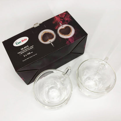 Набор чашек с двойными стенками 2 шт 150 мл Con Brio CB 8915-2, Стеклянные чашки с двойным дном