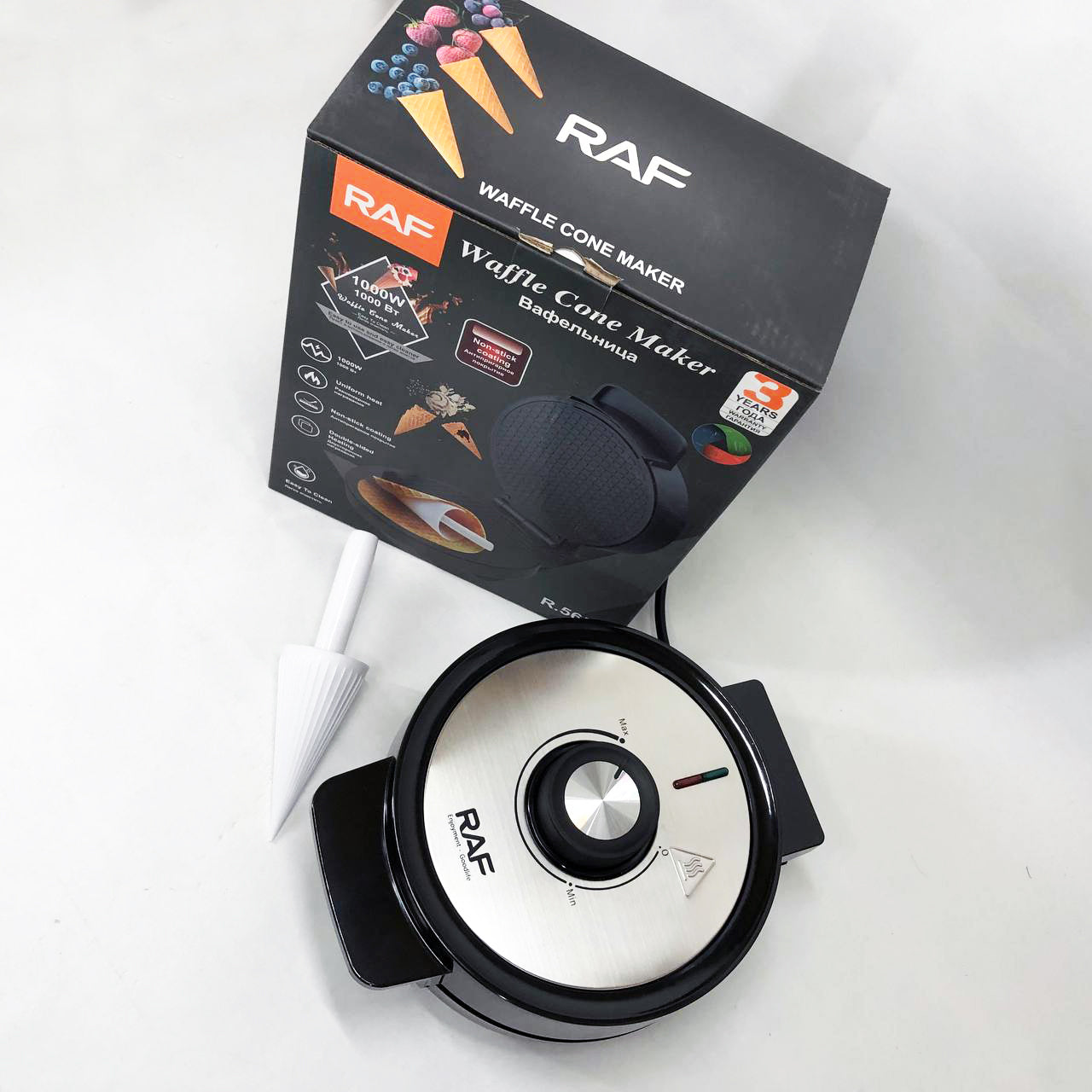Электрическая вафельница RAF R.565 с антипригарным покрытием и конусом для трубочек