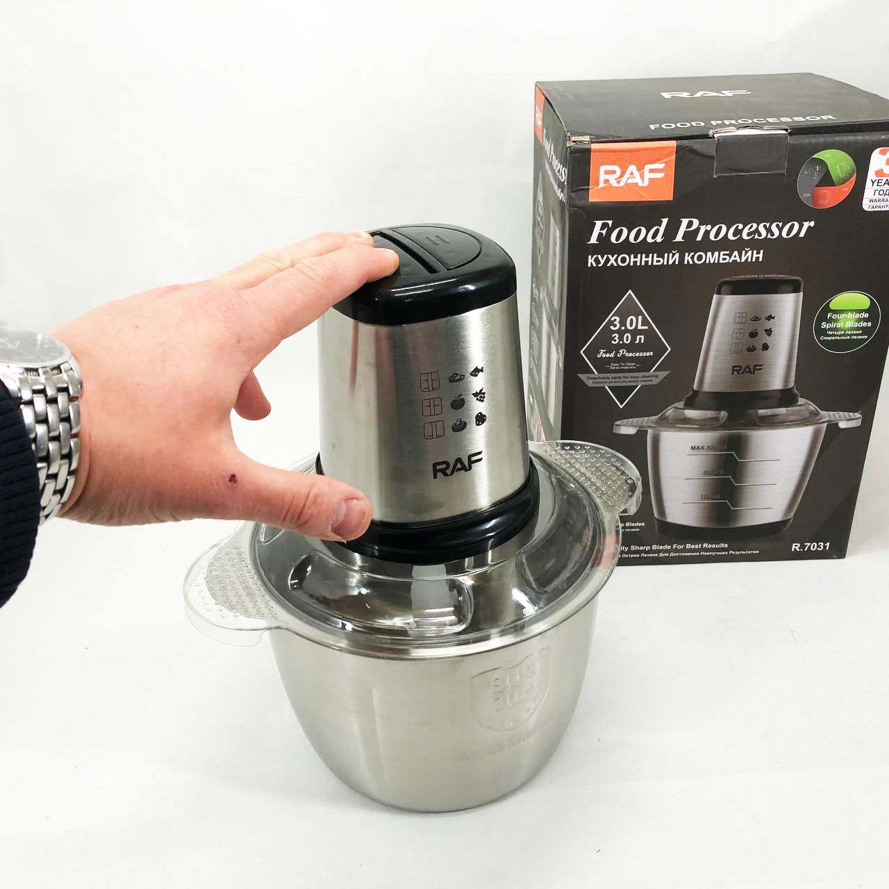 Измельчитель RAF R.7031 электрический блендер-чоппер настольный 3 л 1000 Вт, Кухонный блендер для овощей
