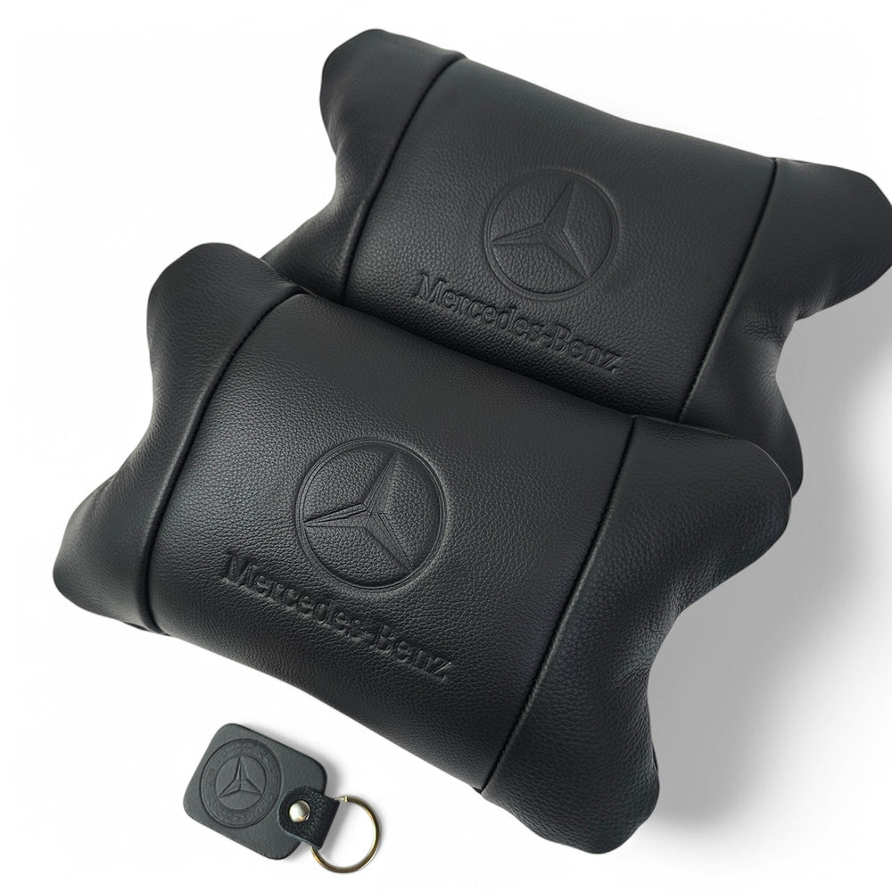 Набір шкіряних подушок Mercedes-Benz + брелок у подарунок, подушка на підголовник