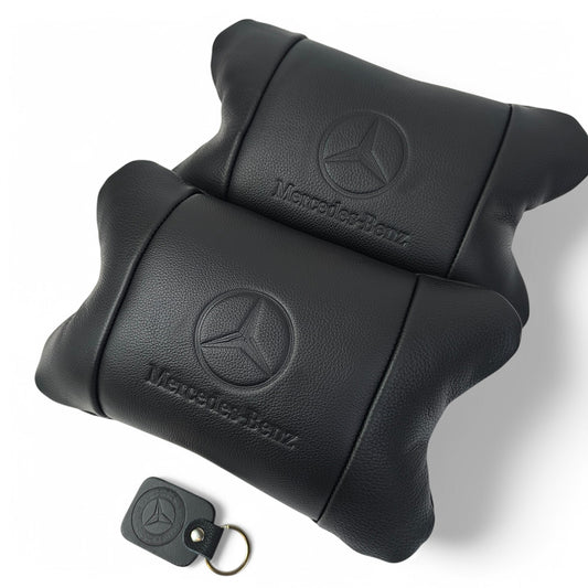 Набір шкіряних подушок Mercedes-Benz + брелок у подарунок, подушка на підголовник