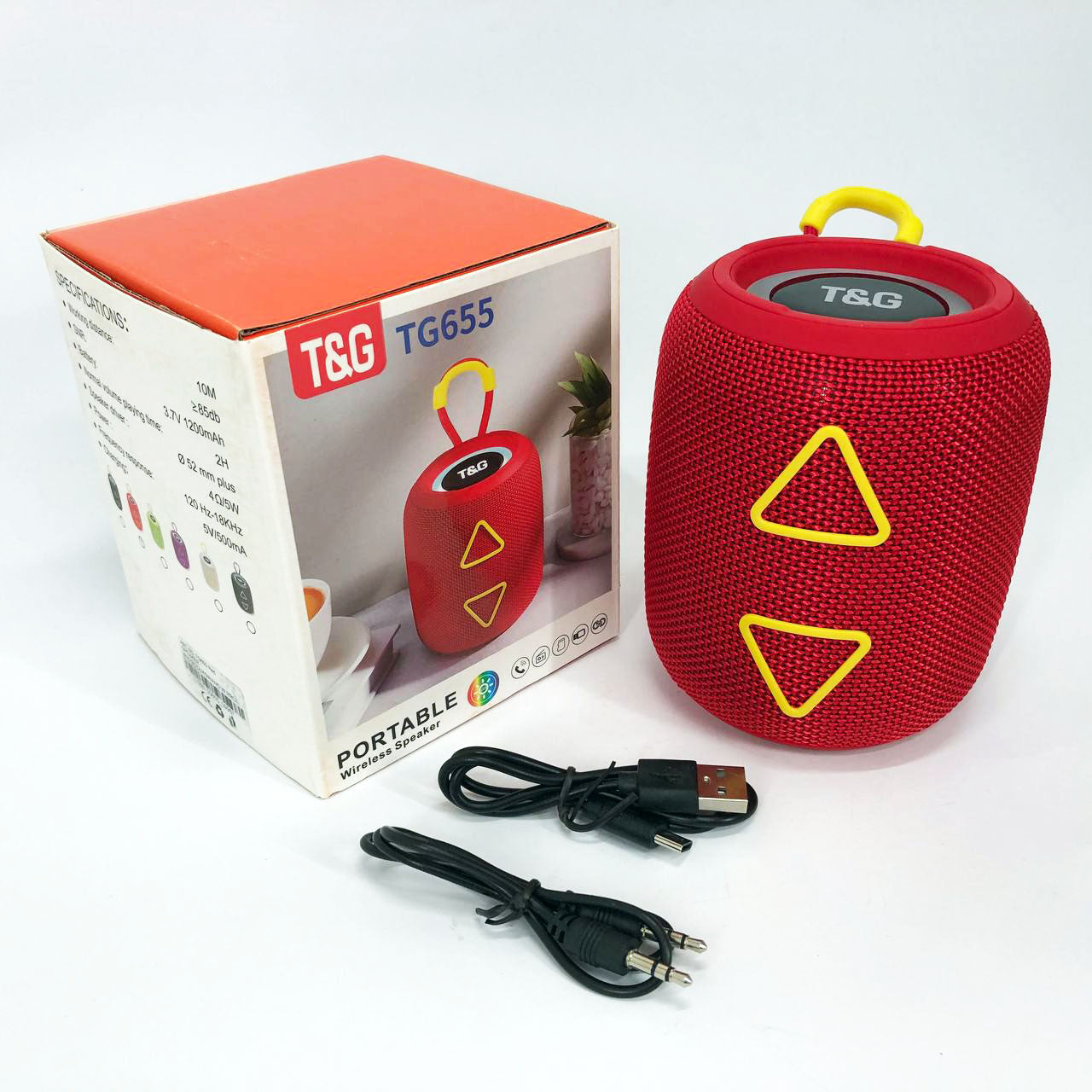 Портативная колонка TG655 5W с RGB подсветкой и ремешком, беспроводная колонка мощная. Цвет: красный