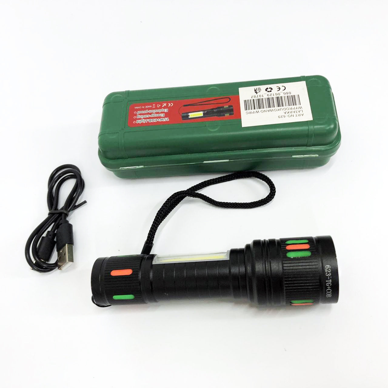 Фонарик 623-TG+COB, Переносной ручной мощный фонарь, Портативный светодиодный фонарь с зарядкой