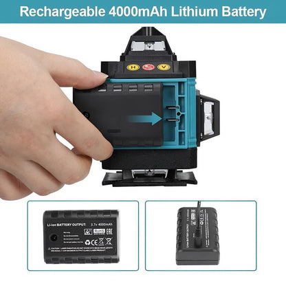 Уровень лазерный линейный нивелир аккумуляторный Laser 4D, 16 линий, рабочее растояние 30м, в чемодане