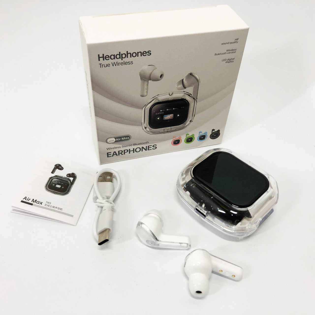 Беспроводные вакуумные наушники TWS с LED дисплеем, влагозащита IPx4 Bluetooth 5.4 с кейсом. Цвет: белый