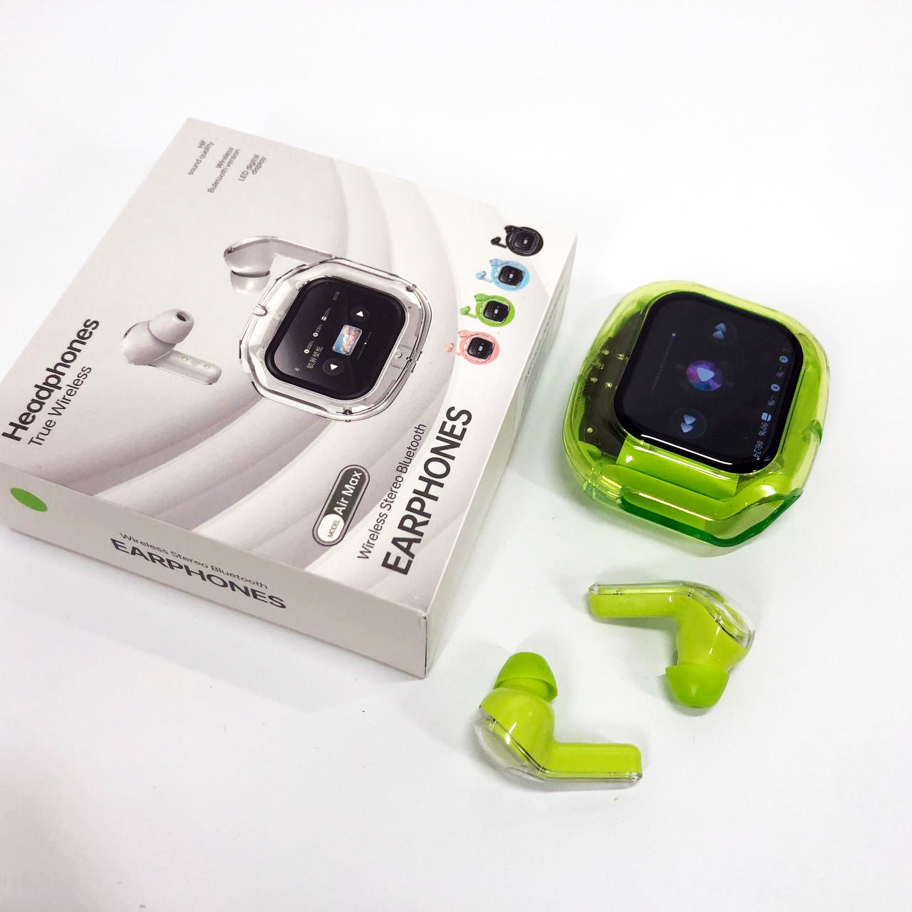 Беспроводные вакуумные наушники TWS с LED дисплеем, влагозащита IPx4 Bluetooth 5.4 с кейсом. Цвет: зеленый