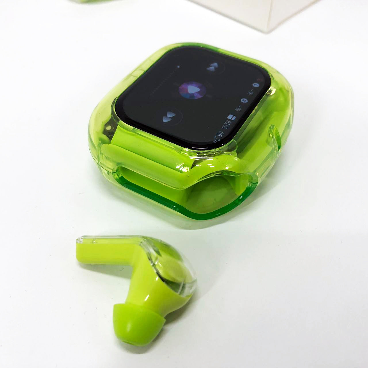 Беспроводные вакуумные наушники TWS с LED дисплеем, влагозащита IPx4 Bluetooth 5.4 с кейсом. Цвет: зеленый