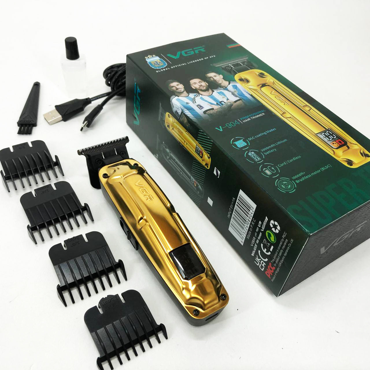 Аккумуляторная машинка VGR V-904 для стрижки волос VGR, машинка с дисплеем и сменными насадками