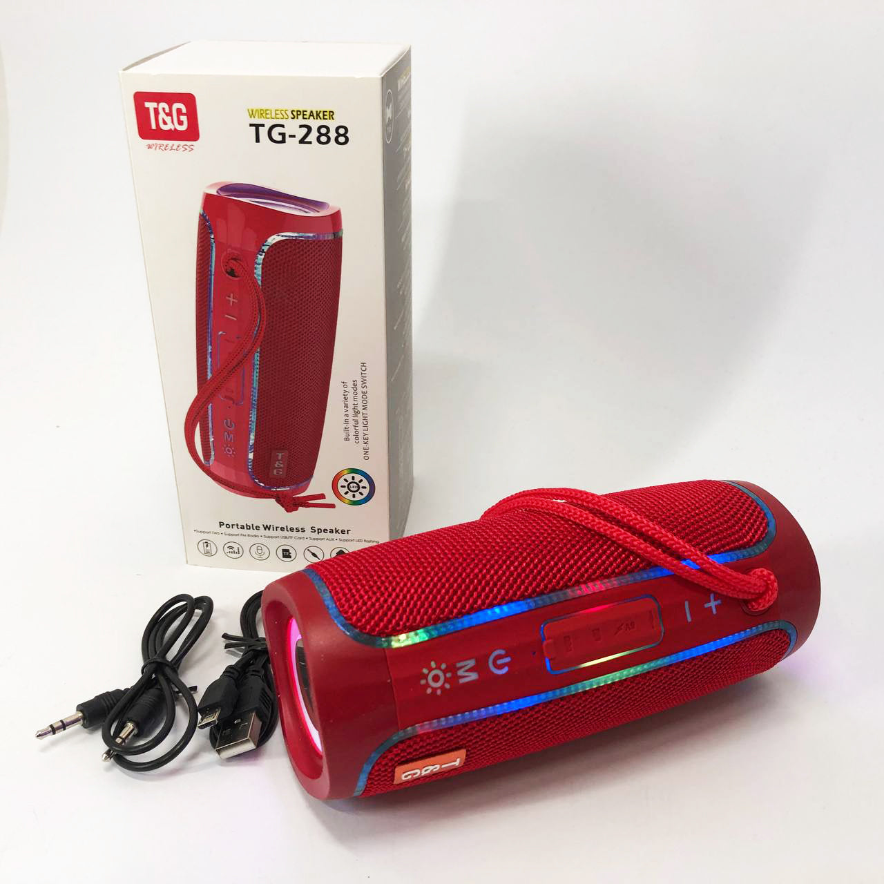 Портативная Bluetooth колонка с LED подсветкой TG288, громкая колонка для вечеринки. Цвет: красный
