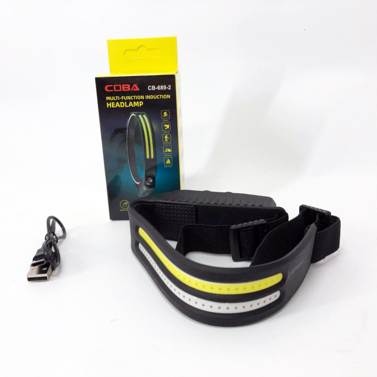 LED Фонарь налобный BL-W689-LM+2COB (white+red) датчик жвижения, Фонарик на голову с зарядкой