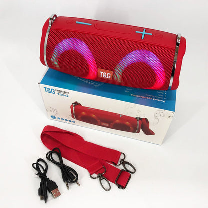 Портативная колонка TG642 с RGB подсветкой и ремешком, портативная блютус колонка. Цвет: красный