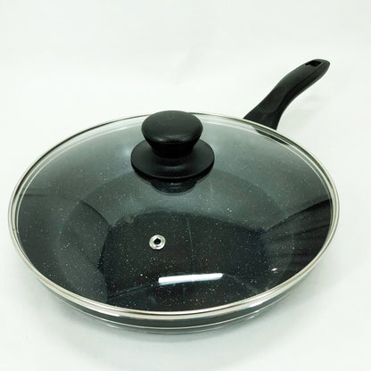 Сковорода с крышкой 24 см темный мрамор UNIQUE UN-5164 | Антипригарная сковорода | Мраморная сковорода