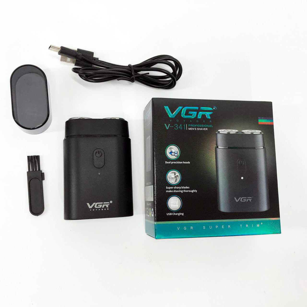 Мужская аккумуляторная мини электробритва VGR V-341 с двумя головками для бритья бороды и усов шейвер