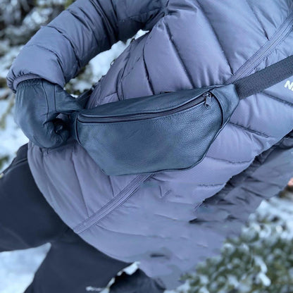 Кожаная бананка, мужская женская сумка из натуральной кожи, черная барсетка