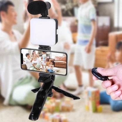 Набор блогера 4в1, тренога для телефона с микрофоном и вспышкой Штатив трипод для селфи и видео