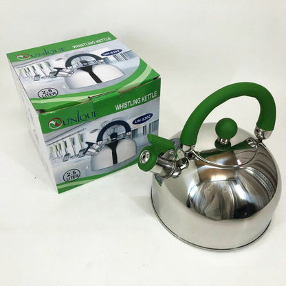 Чайник Unique со свистком UN-5302 2.5 л, хороший чайник со свистком, чайник на плиту. Цвет: зеленый