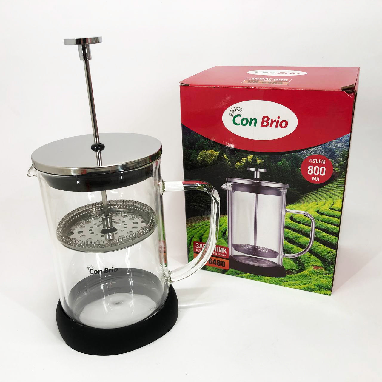 Френч-пресс с двойными стенками Con Brio CB-6480 800 мл, Заварник для чая с прессом многоразовый
