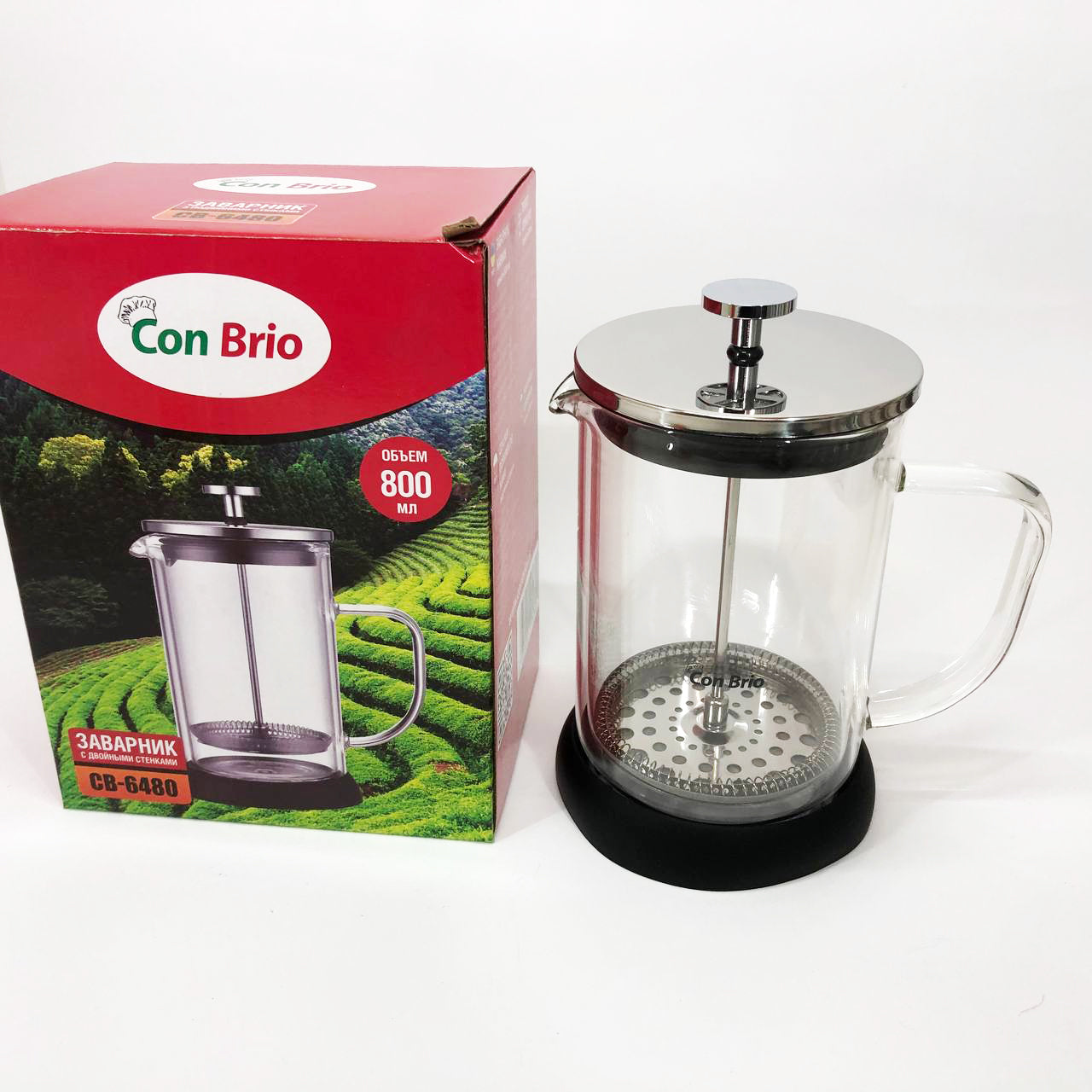 Френч-пресс с двойными стенками Con Brio CB-6480 800 мл, Заварник для чая с прессом многоразовый