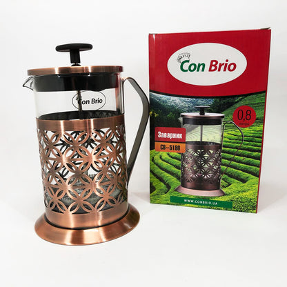 Френч-пресс Заварник для чая Con Brio CB-5180 800мл, Стеклянный заварочный чайник для чая чайники