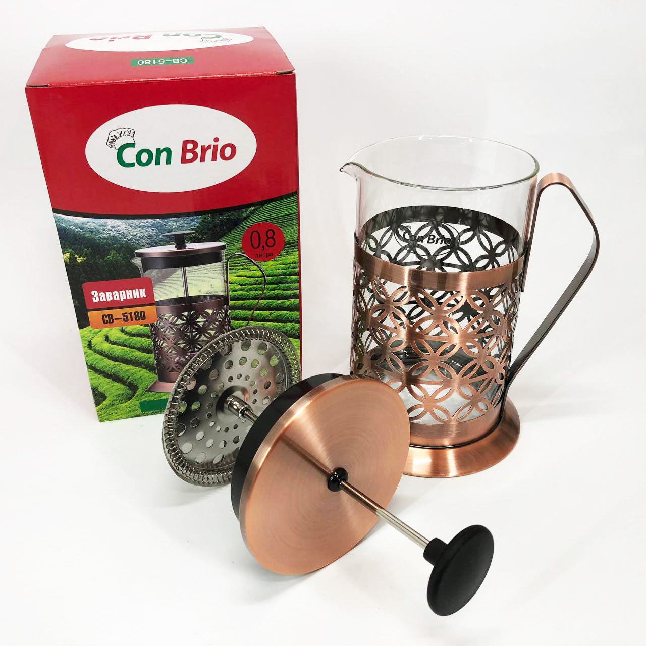 Френч-пресс Заварник для чая Con Brio CB-5180 800мл, Стеклянный заварочный чайник для чая чайники