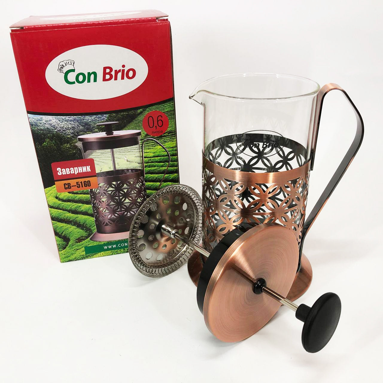 Френч-пресс Заварник для чая Con Brio CB-5160 600мл, Чайник самовар стеклянный, Чайники для заварки