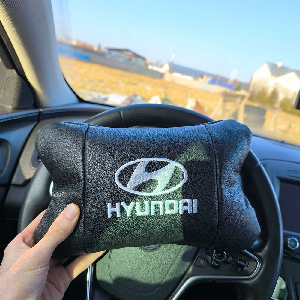 Набор подушек для авто Hyundai 2шт, натуральная кожа, черный цвет, комфортные подголовники в автомобиль