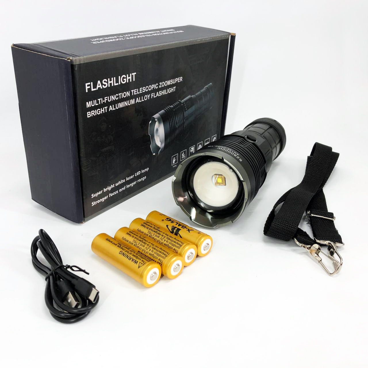 Ручной фонарь Police AK138 WHITE LASER LED PM60-TG с зарядкой USB, работающий от 4х18650 аккумуляторов