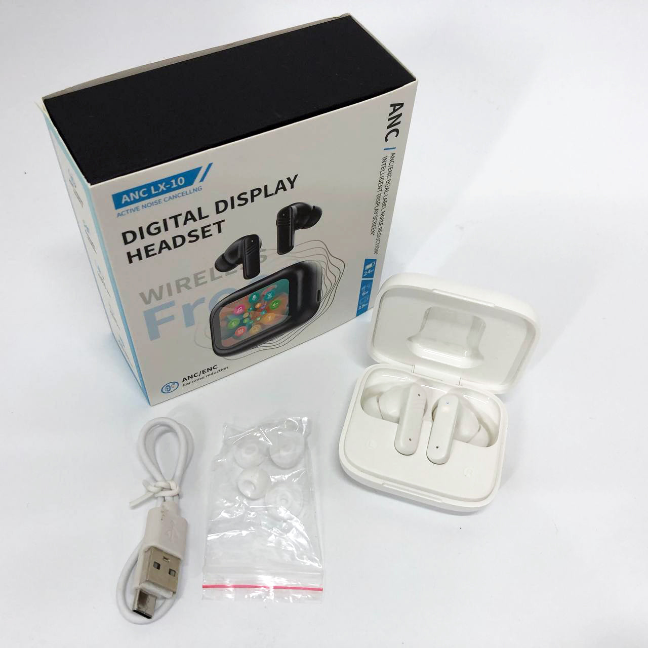 Наушники беспроводные LX-10 TWS Earbuds с LED дисплеем, Блютуз гарнитуры, Вакуумные наушники. Цвет: белый