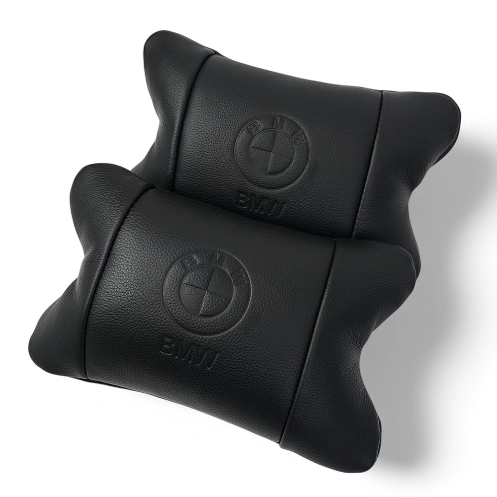 Премиальный набор автоподушек BMW из натуральной кожи – подушки + брелок.