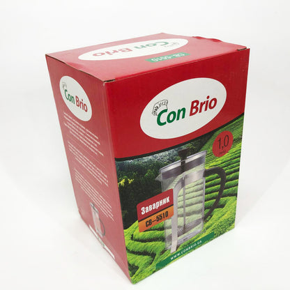 Френч-пресс Con Brio 1000 мл стекло нержавейка CB-5510, Чайник для заваривания трав, Заварник прозрачный