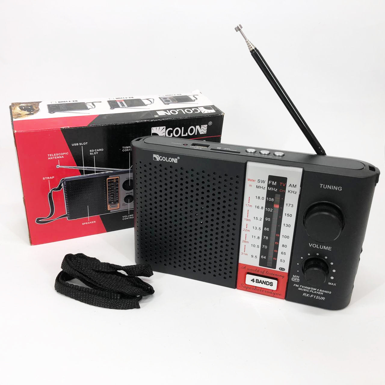 Радиоприемник переносной GOLON RX F12 AM/FM/SW, Радиоприемник am fm, Радио переносное фм. Цвет: черный