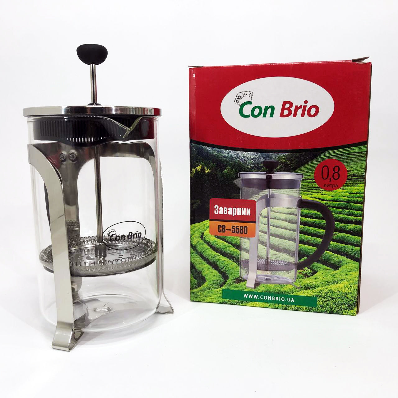 Френч-пресс Con Brio CB-5580 0.8 л, Стильный стеклянный заварочный чайник, Заварной стеклянный чайник