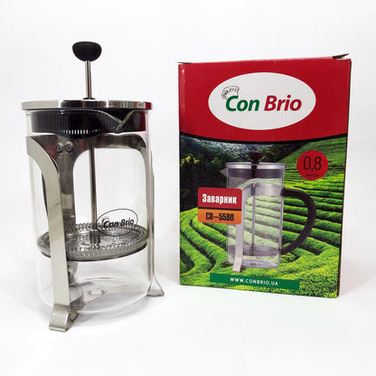 Френч-пресс Con Brio CB-5580 0.8 л, Стильный стеклянный заварочный чайник, Заварной стеклянный чайник
