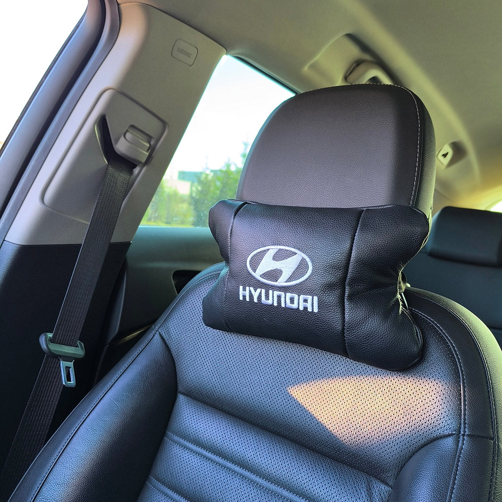 Набор подушек для авто Hyundai 2шт, натуральная кожа, черный цвет, комфортные подголовники в автомобиль