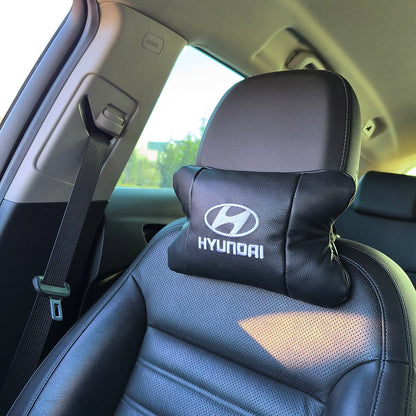 Набор подушек для авто Hyundai 2шт, натуральная кожа, черный цвет, комфортные подголовники в автомобиль