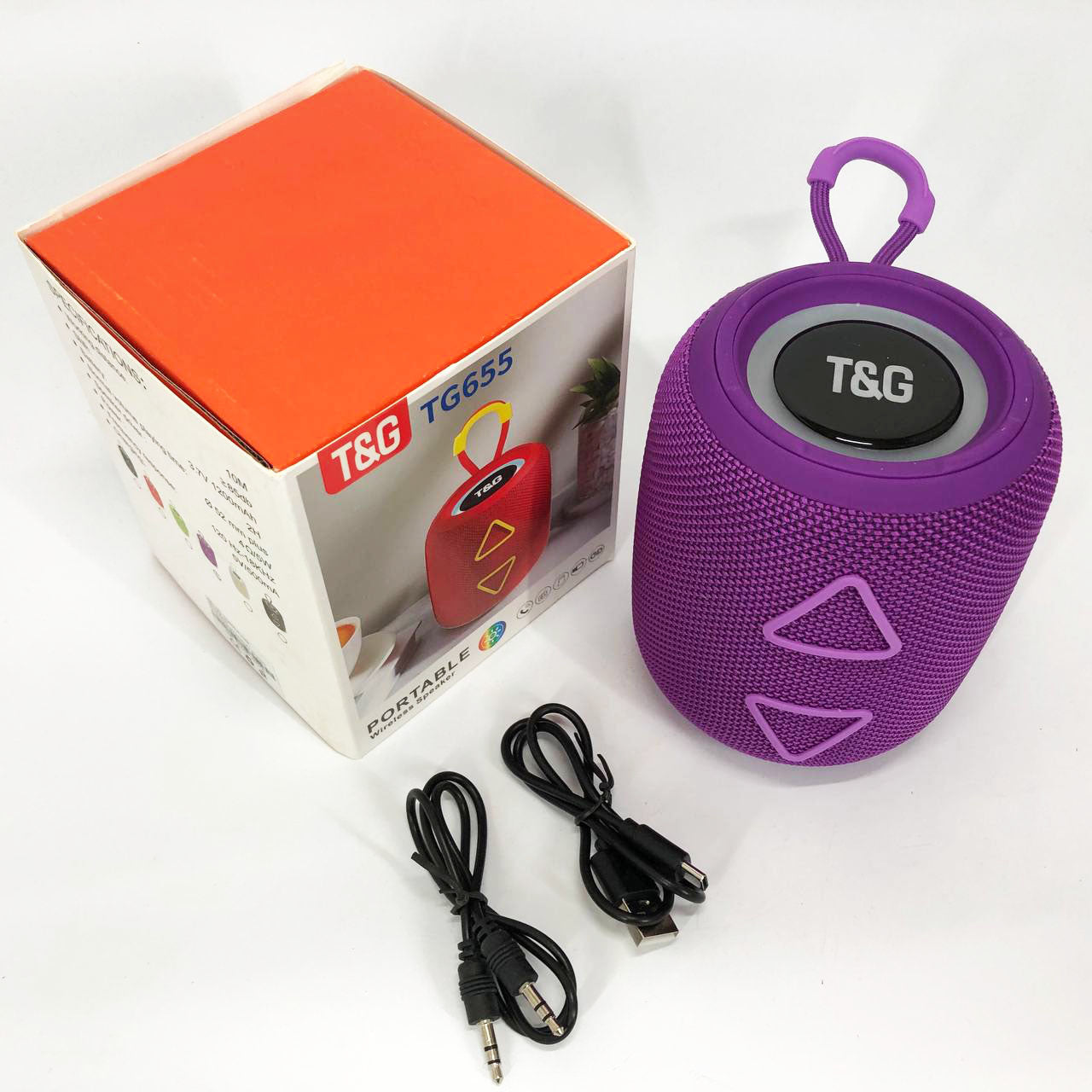 Портативная колонка TG655 5W с RGB подсветкой и ремешком, Аккумуляторная для музыки. Цвет: фиолетовый