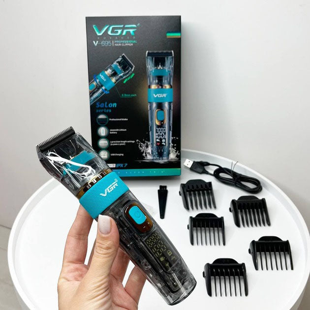 Машинка для стрижки волос и бороды VGR V-695 с LED дисплеем IPX7 влагозащита, Окантовочная машинка
