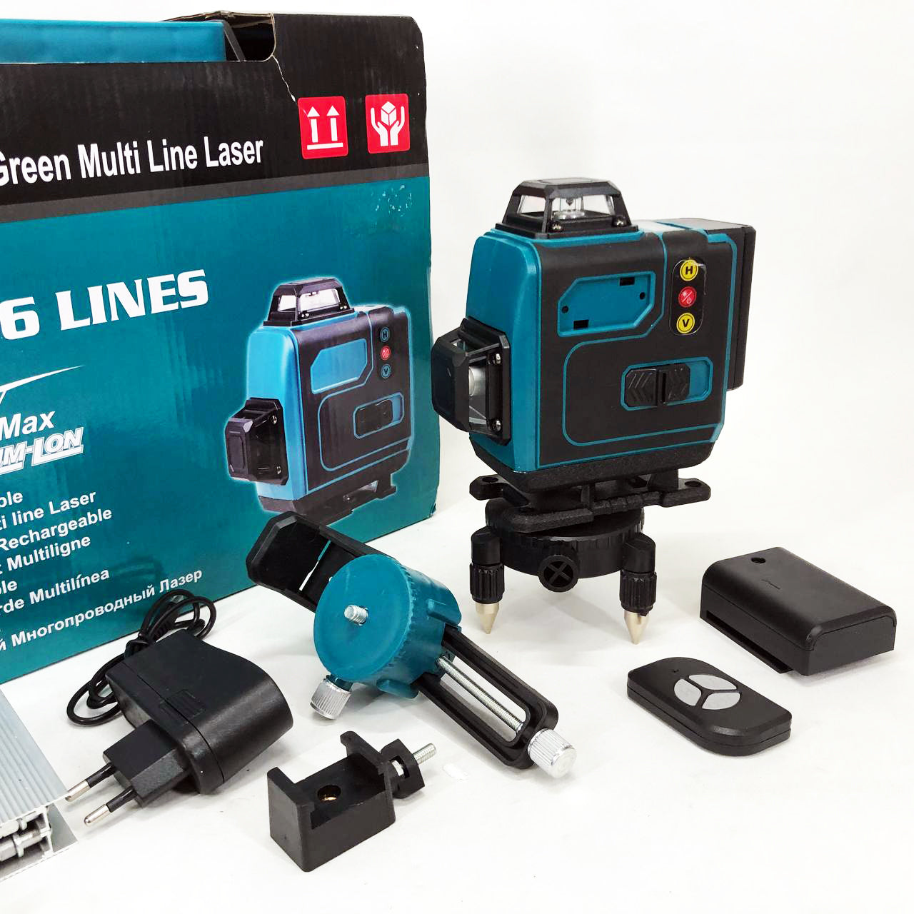 Уровень лазерный линейный нивелир аккумуляторный Laser 4D, 16 линий, рабочее растояние 30м, в чемодане