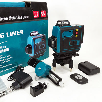 Уровень лазерный линейный нивелир аккумуляторный Laser 4D, 16 линий, рабочее растояние 30м, в чемодане