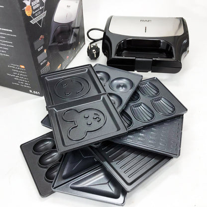 Вафельница бутербродница сендвичница гриль электрическая 8 в 1 RAF R.551 850W Мультипекарь со 8 формами