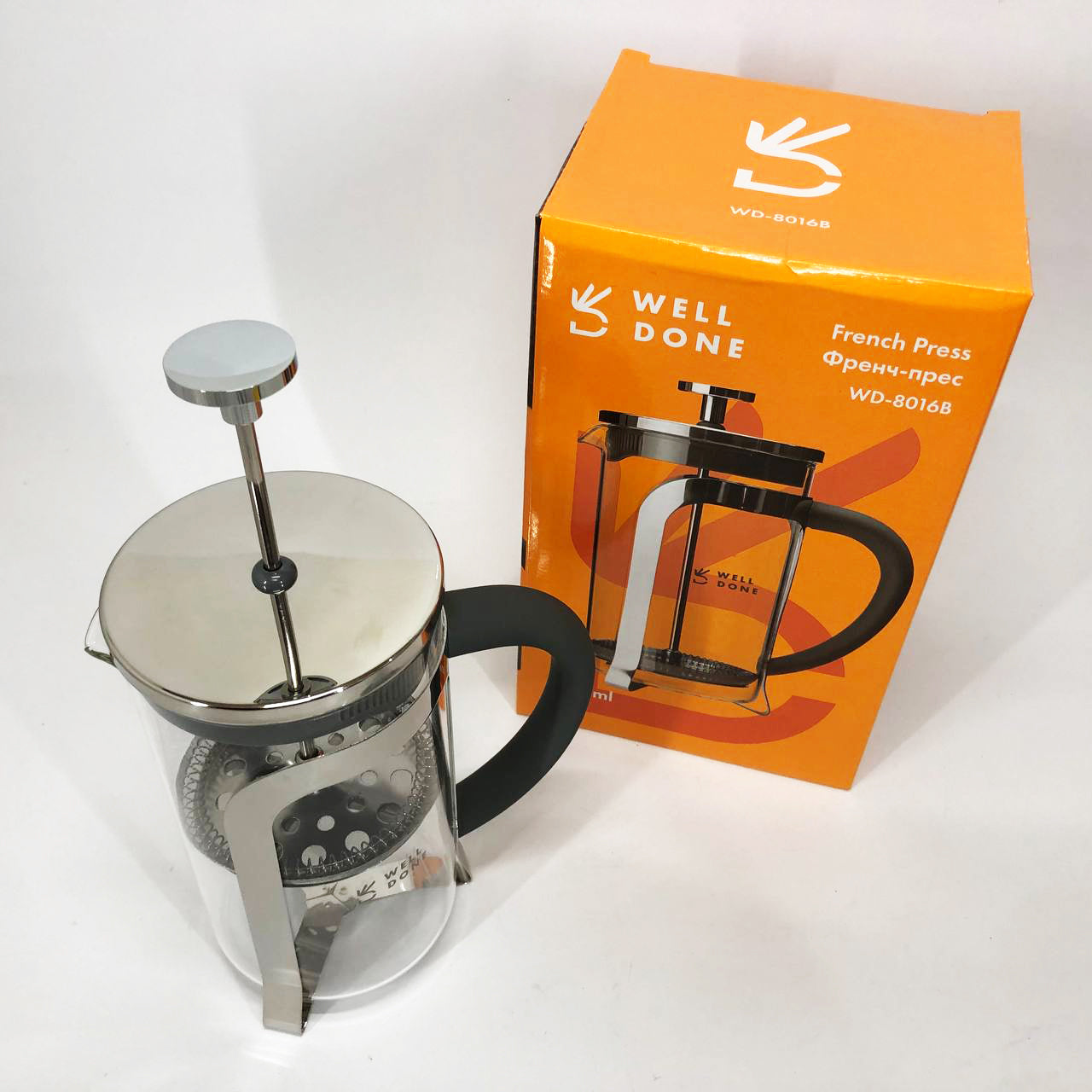 Френч-пресс Well Done WD-8016B с ручкой soft-touch 600 мл, Френч пресс стеклянный на кухню
