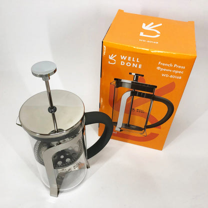 Френч-пресс Well Done WD-8016B с ручкой soft-touch 600 мл, Френч пресс стеклянный на кухню