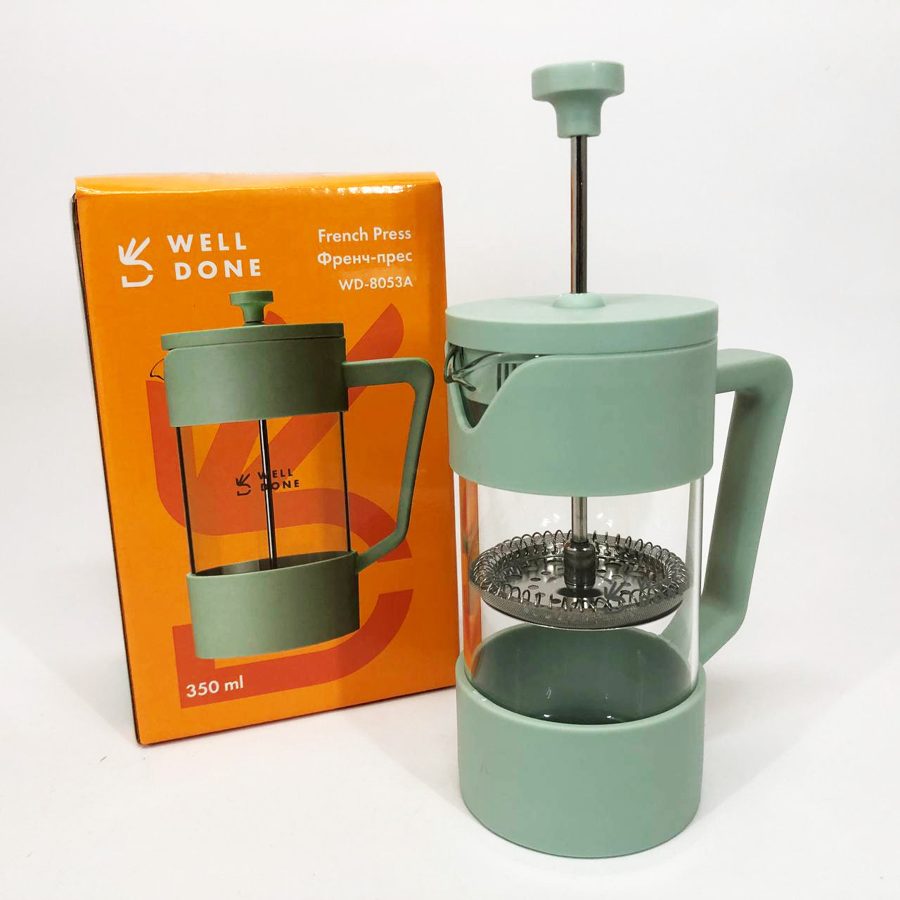 Френч-пресс Well Done WD-8053A мятный 350 мл, Чайник самовар стеклянный, Чайники для заварки