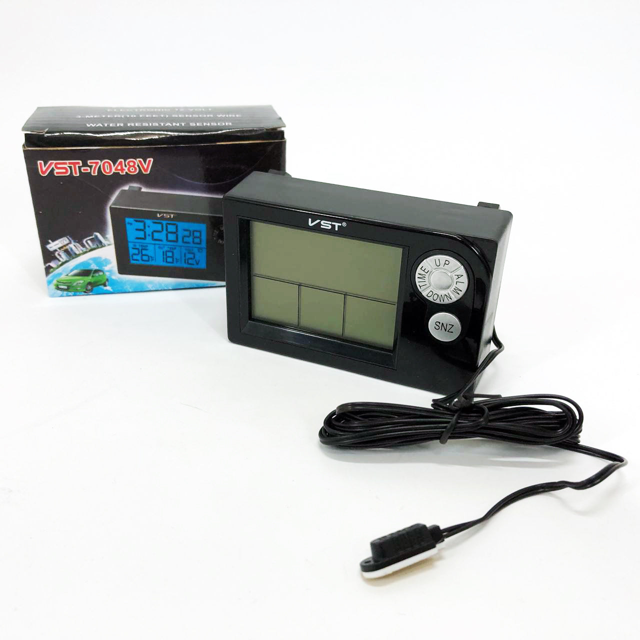 Часы автомобильные электронные авточасы VST-7048V для ВАЗ с вольтметром, температурой